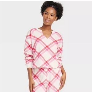 Colsie pink and white v neck soft lounge sweater L new